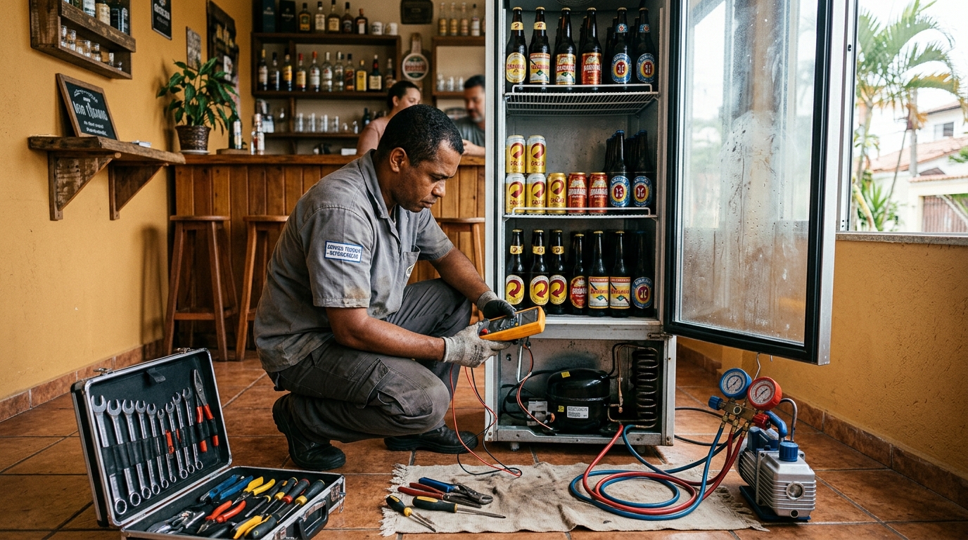Troca de termostato de cervejeira em atendimento técnico em Indaiatuba‑SP